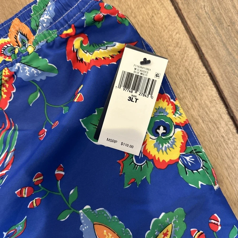 Polo‎ Ralph Lauren Men's Big & Tall Floral Bird Blue Swim Trunks Pony Size 3XLT